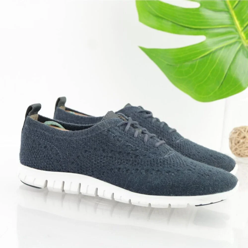 Cole Haan‎ Womens Zerogrand Oxford Sneakers Size 8 Navy Blue Knit Wingtip Shoes